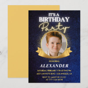 Boy 9th birthday invitations Elegant Chic Photo