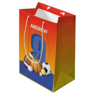Boy 9th Birthday Sports Balls Medium Gift Bag