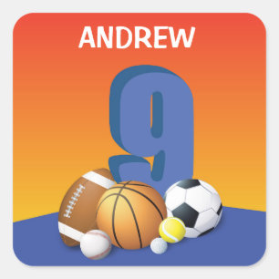 Boy 9th Birthday Sports Balls Square Sticker
