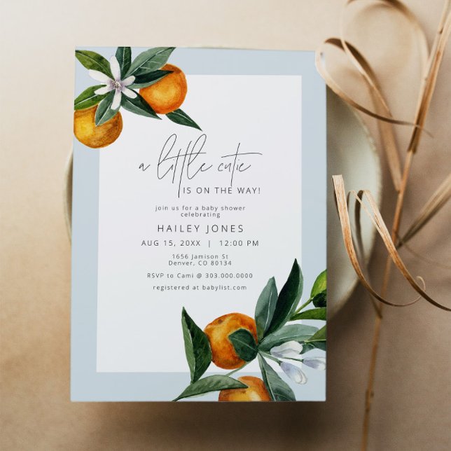 Boy A Little Cutie Citrus Orange Fruit Baby Shower Invitation (Creator Uploaded)