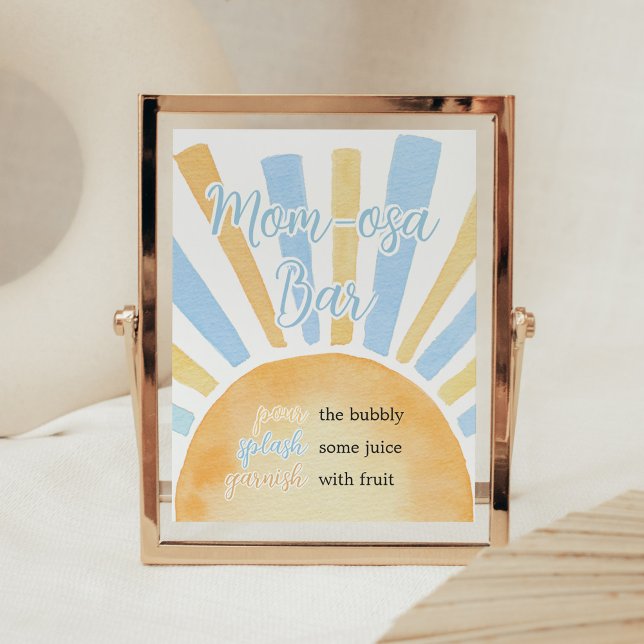 Boy A Little Ray of Sunshine Mum Osa Bar Poster (Blue Boho Sunshine Baby Shower Mom Osa Bar Sign)