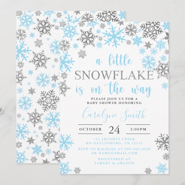 Boy A Little Snowflake Is On The Way Baby Shower I Invitation (Front/Back)