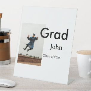 boy add name date year text QR graduation congrats Pedestal Sign