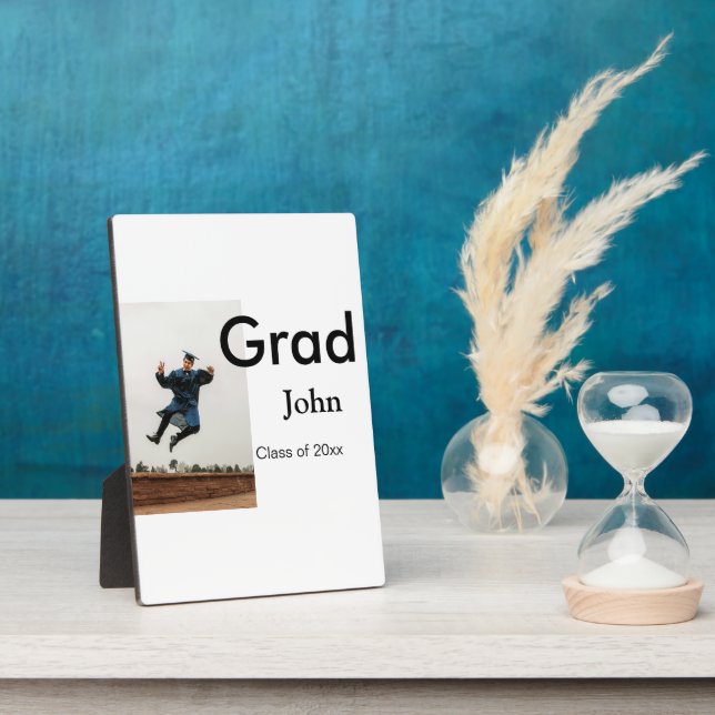 boy add name date year text QR graduation congrats Plaque (Side)