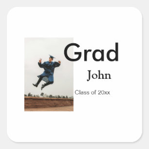 boy add name date year text QR graduation congrats Square Sticker