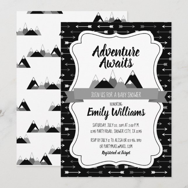 Boy Adventure awaits baby shower invitation (Front/Back)