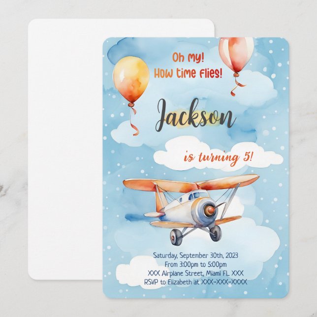 Boy Aeroplane Birthday Party Invitation (Front/Back)
