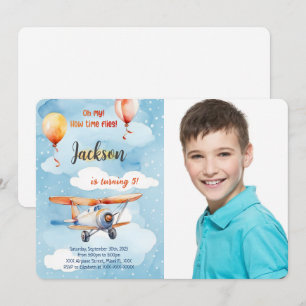 Boy Aeroplane Birthday Party Photo Invitation