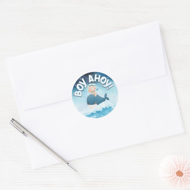 Boy Ahoy! New Baby Boy Classic Round Sticker (Envelope)