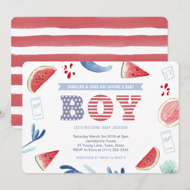 Boy America Jack and Jill Baby Shower Invitation (Front/Back)