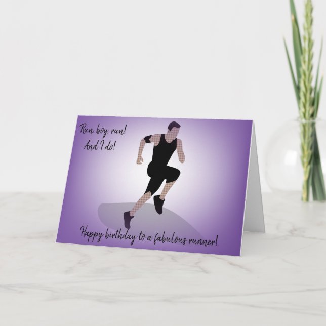 Boy Amputee Runner Birthday Card (Front)