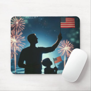 Boy and Dad With American Flags Mouse Mat