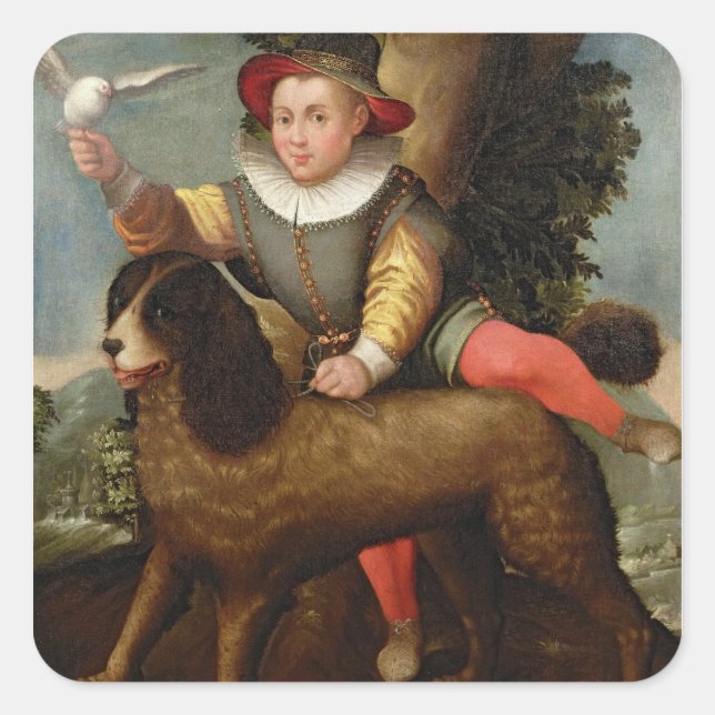 Boy and Dog, `Bibius Vincit' Square Sticker (Front)