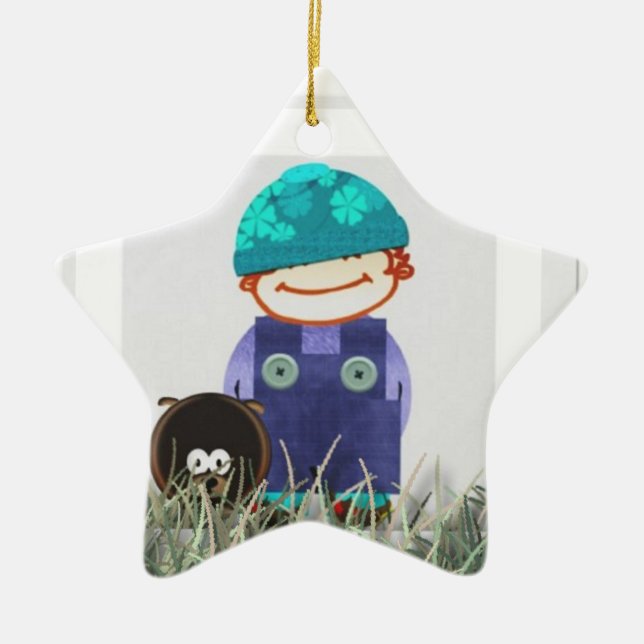 Boy and dog ceramic tree decoration (Front)
