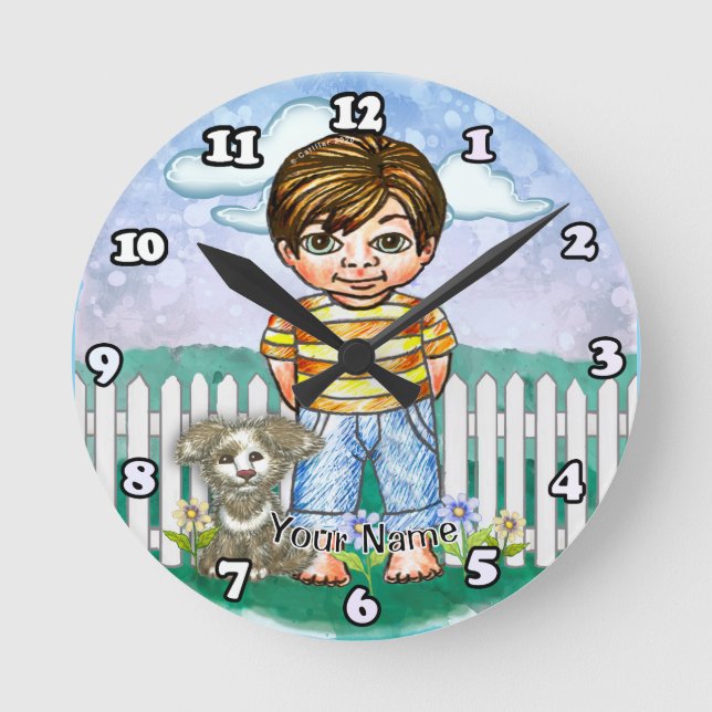 Boy and Dog  Round Clock (Front)