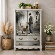 Boy and Dog Soft Urban Calm Neutral decoupage