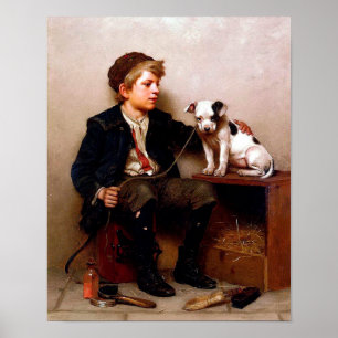 Boy and Dog Vintage Art Poster