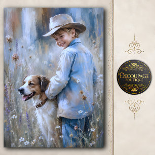 Boy and Farm Dog Decoupage Tissue Paper