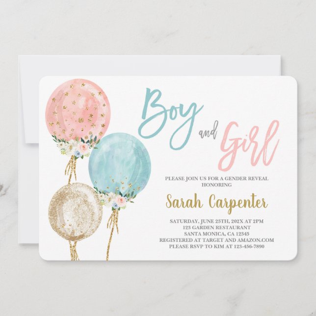 Boy and Girl Baby Shower Balloons invitation (Front)
