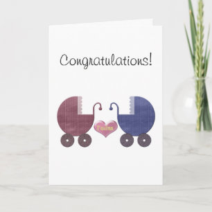 Boy and Girl Baby Twins, Pram Art Design Card