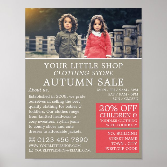 Boy and Girl, Children's Clothing Store Advert Poster (Front)