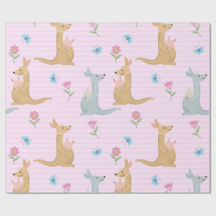 Boy and Girl Kangaroo Baby Wrapping Paper