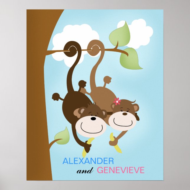 Boy and Girl Monkeys WALL ART PRINT 16x20 (Front)