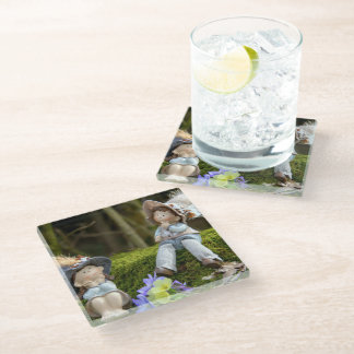 Boy and Girl on Moss Glass Coaster
