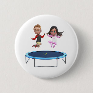 Boy and Girl on Trampoline 6 Cm Round Badge