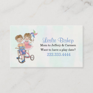 Boy and Girl on Tricycle Mummy Play Date Card
