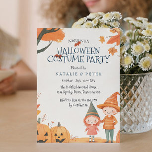 Boy and Girl Orange Halloween Costume Party  Invitation