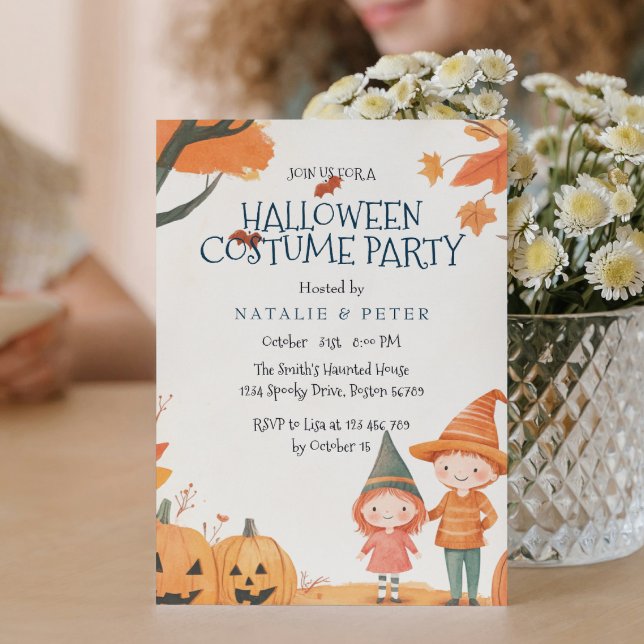 Boy and Girl Orange Halloween Costume Party  Invitation (Creator Uploaded)