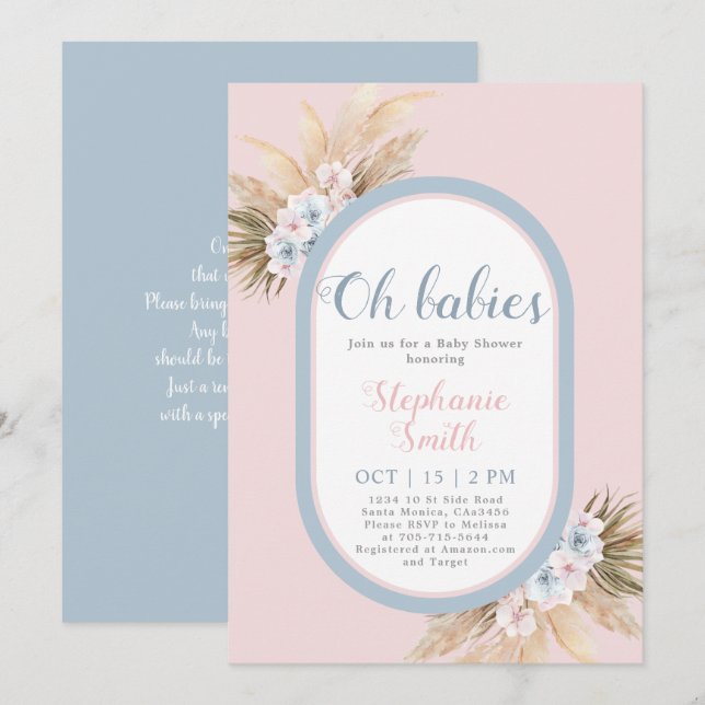 Boy and Girl Pampas Grass Baby Shower Invitation (Front/Back)