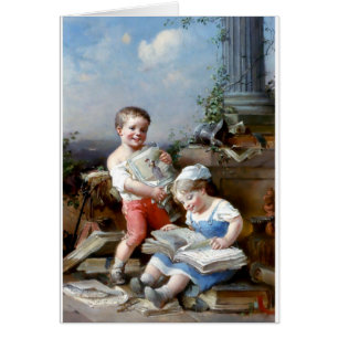 Boy and Girl Reading books painting