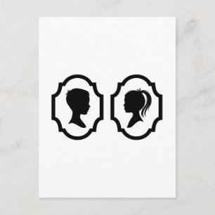 boy and girl silhouette in picture frame postcard