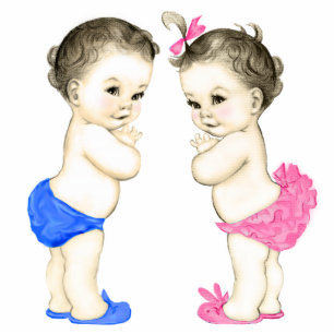 Boy and Girl Twin Baby Shower Standing Photo Sculpture