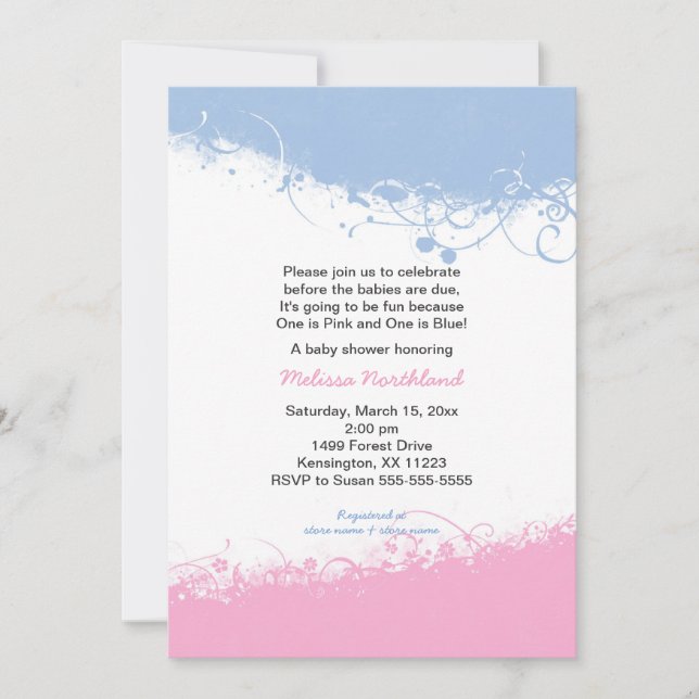 Boy and Girl Twins Baby Shower Invites (Front)