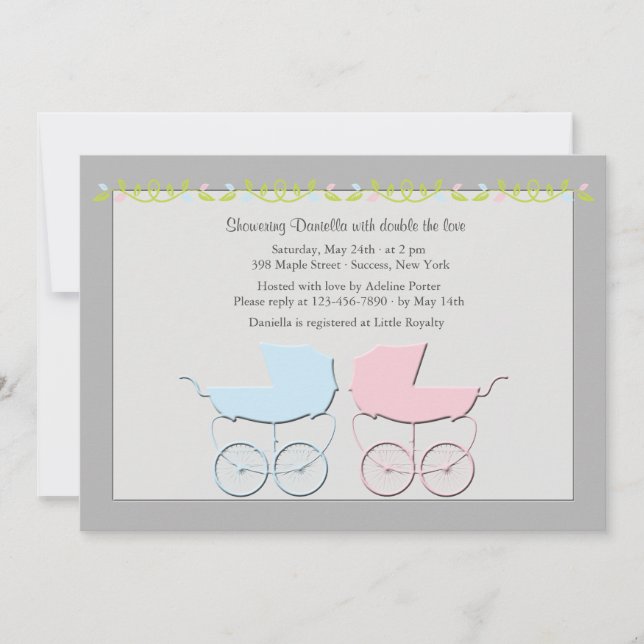 Boy and Girl Twins Grey Baby Shower Invitation (Front)