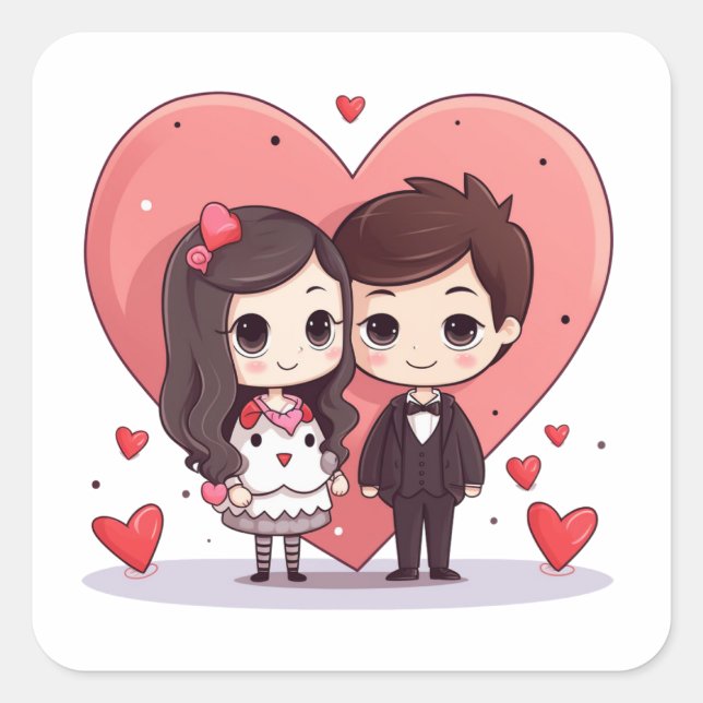 Boy and girl  two couple  square sticker (Front)