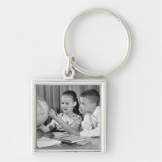 Boy and Girl Viewing Globe Key Ring