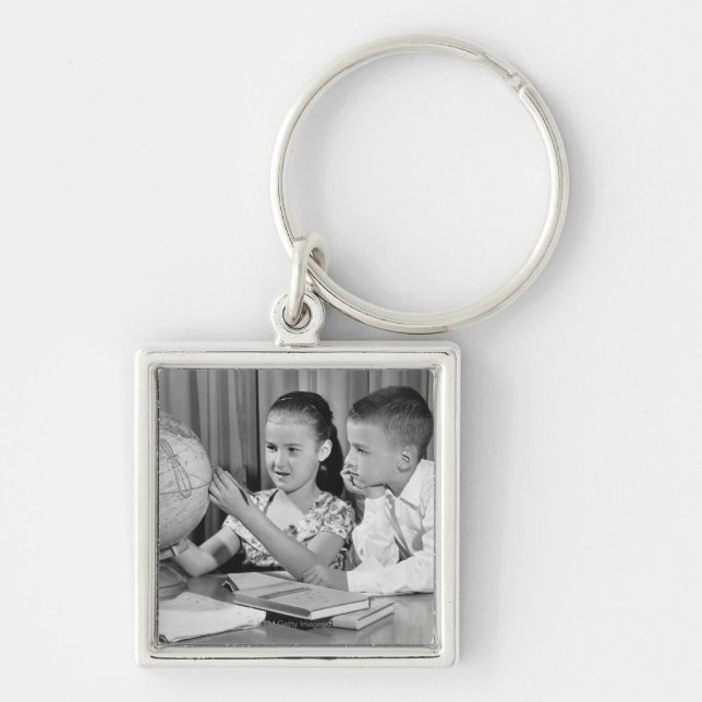 Boy and Girl Viewing Globe Key Ring (Front)