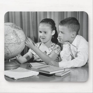 Boy and Girl Viewing Globe Mouse Mat