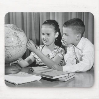 Boy and Girl Viewing Globe Mouse Mat