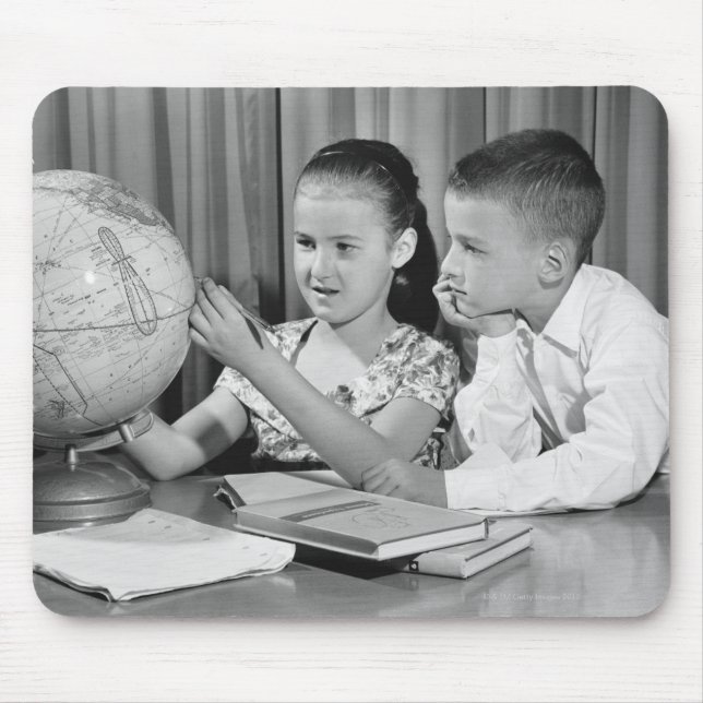 Boy and Girl Viewing Globe Mouse Mat (Front)