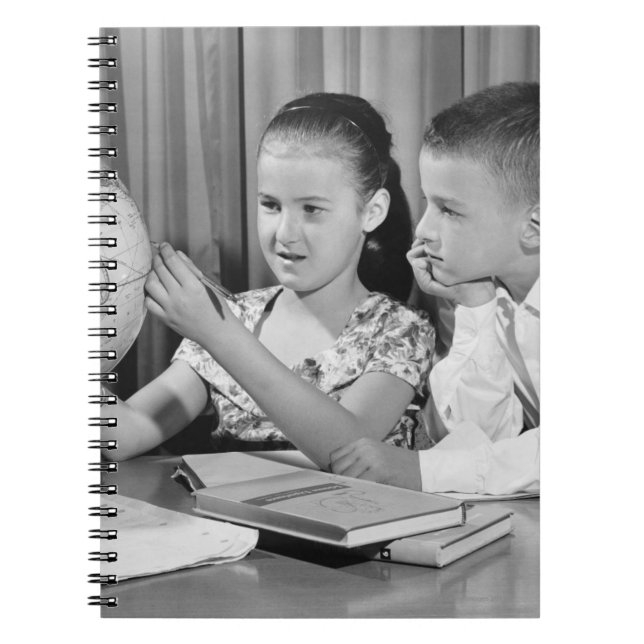 Boy and Girl Viewing Globe Notebook (Front)
