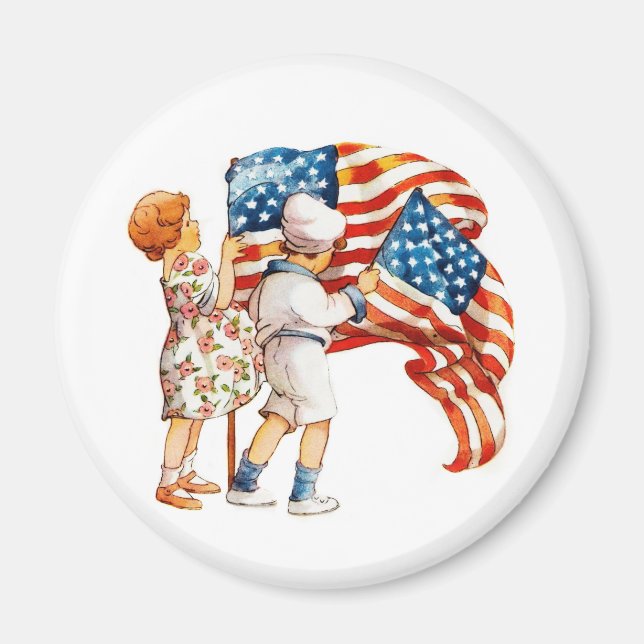 Boy and Girl Waving Flags Magnet (Front)