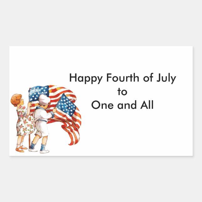 Boy and Girl Waving Flags Rectangular Sticker (Front)