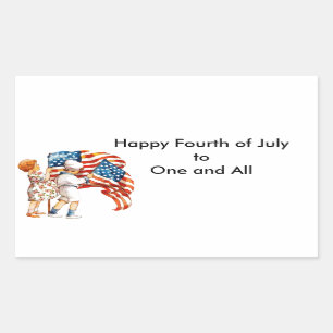 Boy and Girl Waving Flags Rectangular Sticker