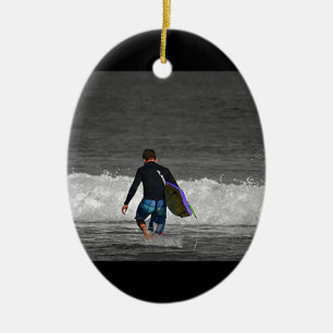 BOY AND HIS BOOGIE BOARD CERAMIC TREE DECORATION