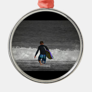 BOY AND HIS BOOGIE BOARD METAL TREE DECORATION